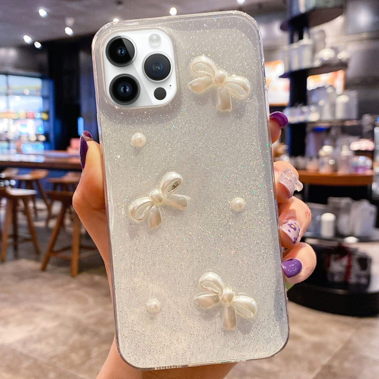 For iPhone 16 Pro Max Pearl Bow Glitter Epoxy TPU Phone Case