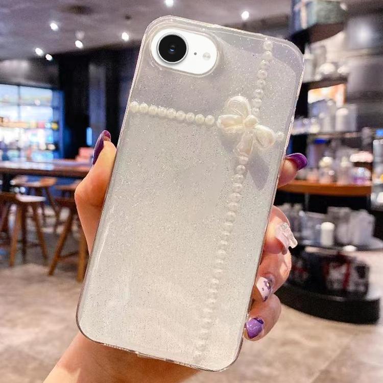 For iPhone 17e / 16e Pearl Bow Glitter Epoxy TPU Phone Case