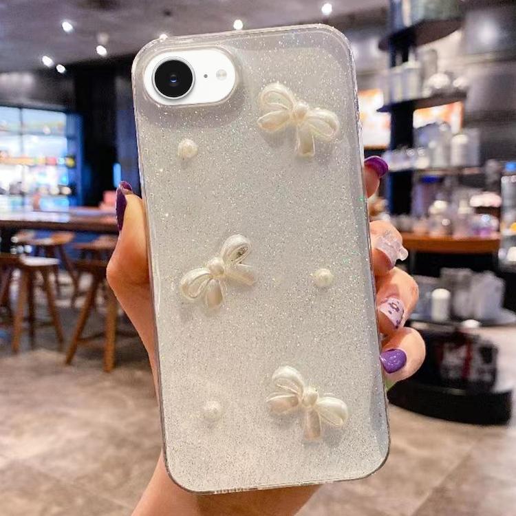 For iPhone 17e / 16e Pearl Bow Glitter Epoxy TPU Phone Case