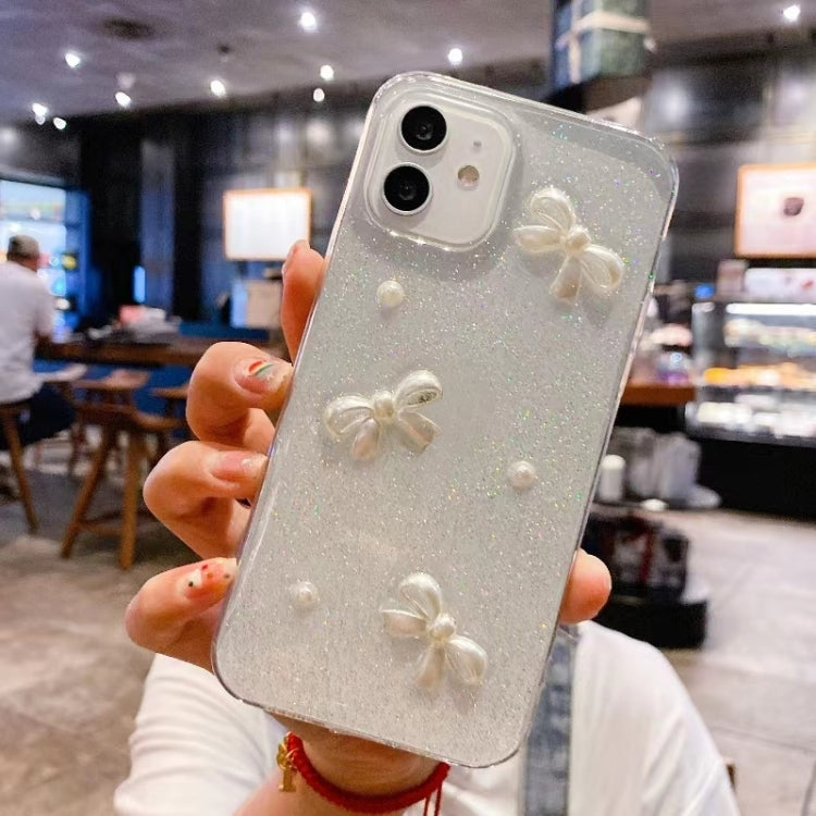 For iPhone 16 Pro Max Pearl Bow Glitter Epoxy TPU Phone Case