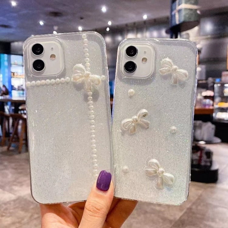 For iPhone 16 Pro Max Pearl Bow Glitter Epoxy TPU Phone Case