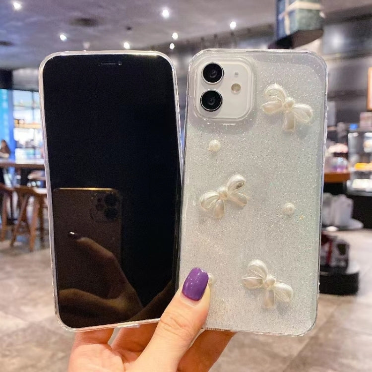 For iPhone 16 Pro Max Pearl Bow Glitter Epoxy TPU Phone Case