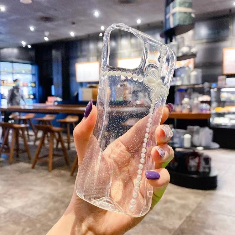 For iPhone 16 Pro Max Pearl Bow Glitter Epoxy TPU Phone Case