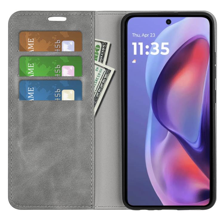 For Motorola Moto E15 Retro-skin Magnetic Suction Leather Phone Case