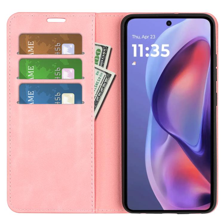 For Motorola Moto E15 Retro-skin Magnetic Suction Leather Phone Case