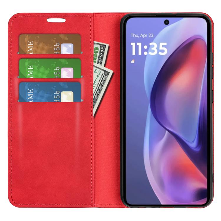 For Motorola Moto E15 Retro-skin Magnetic Suction Leather Phone Case
