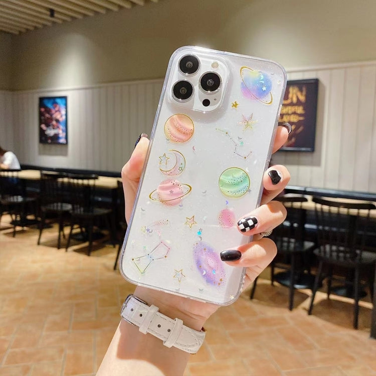For iPhone 16 Pro Cosmic Star Glitter Epoxy TPU Phone Case - Transparent
