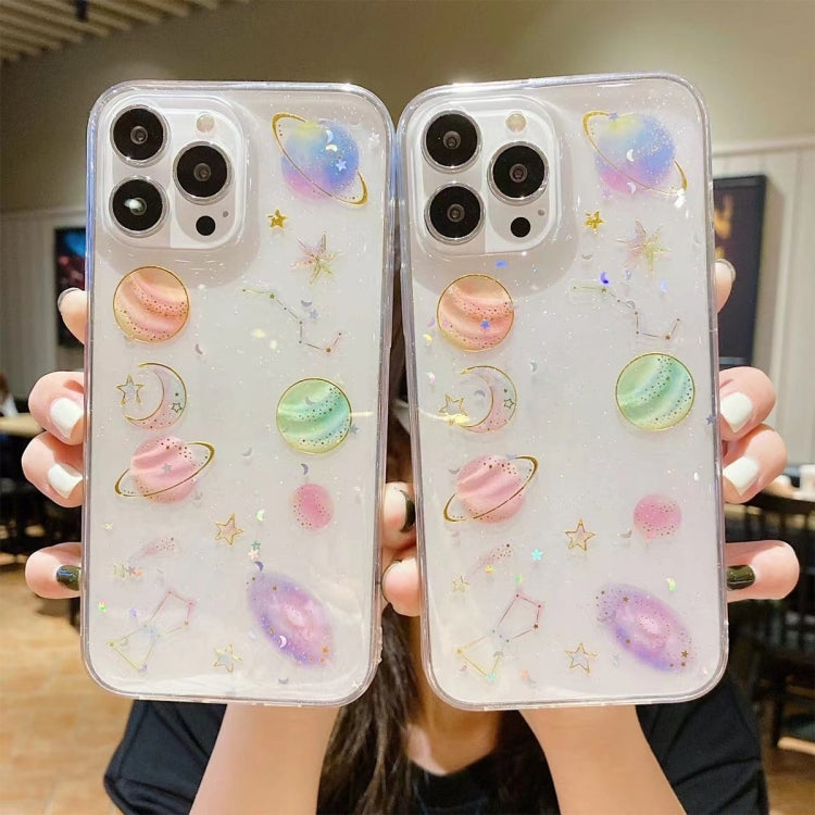 For iPhone 16 Pro Cosmic Star Glitter Epoxy TPU Phone Case - Transparent