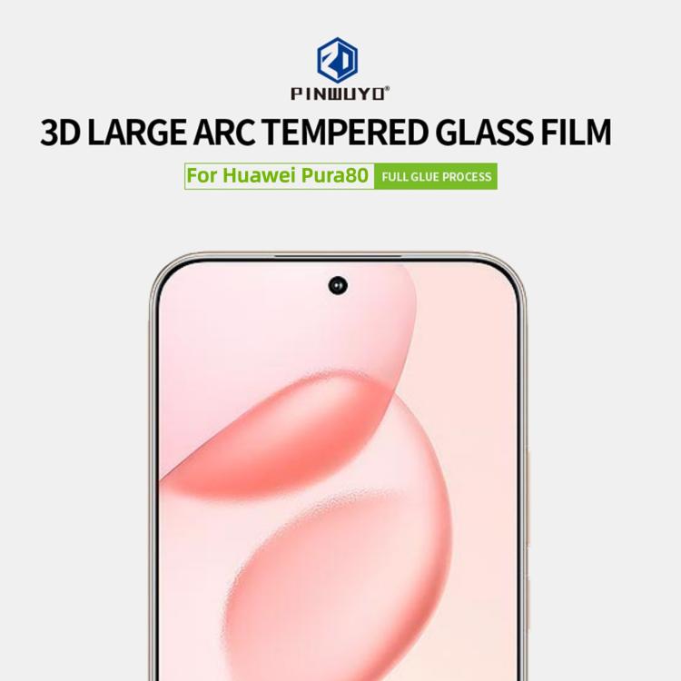 For Huawei Pura 80 PINWUYO 9H 3D Curved Full Screen Explosion-proof Tempered Glass Film - Black
