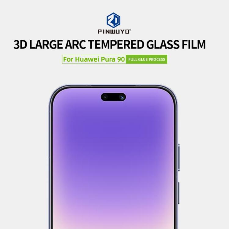For Huawei Pura 90 PINWUYO 9H 3D Curved Full Screen Explosion-proof Tempered Glass Film - Black