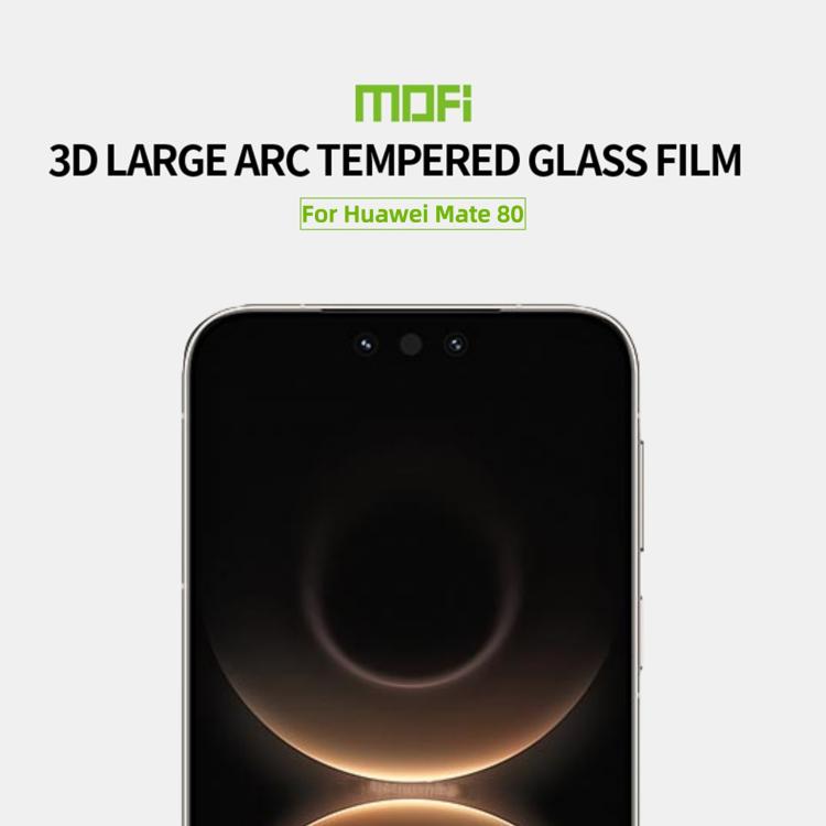 For Huawei Mate 80 MOFI 9H 3D Explosion-proof Curved Screen Tempered Glass Film - Black