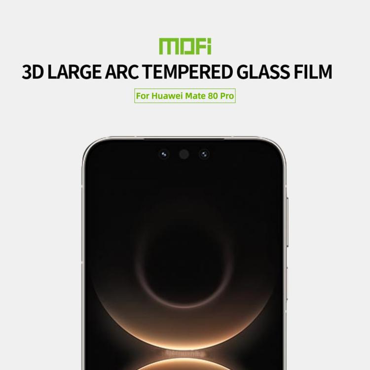For Huawei Mate 80 Pro MOFI 9H 3D Explosion-proof Curved Screen Tempered Glass Film - Black