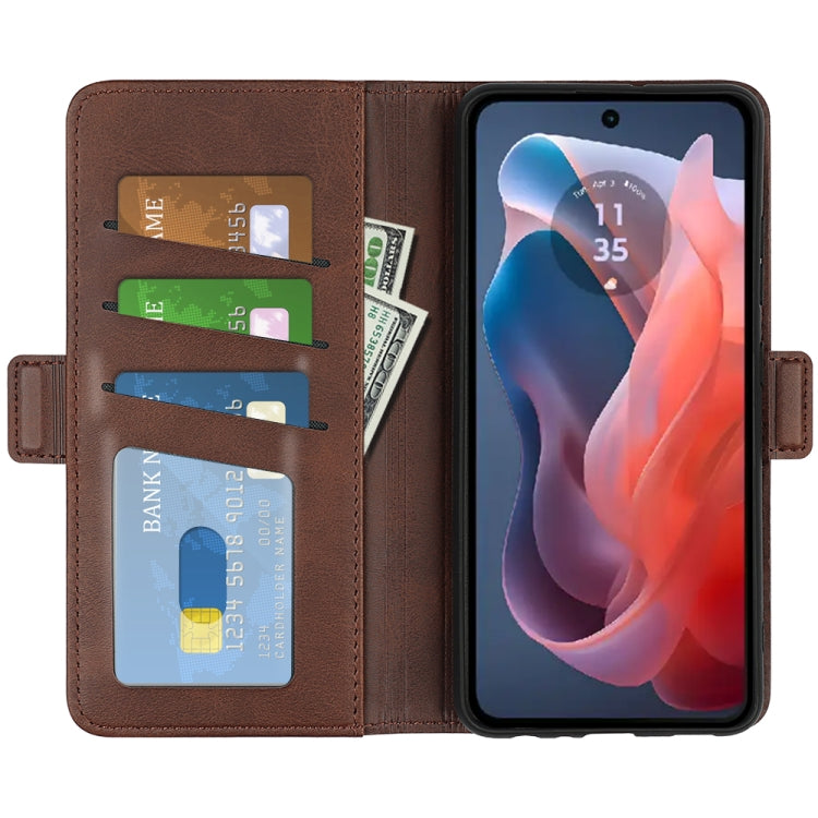 For Motorola Moto G Play 2024 Dual-side Magnetic Buckle Horizontal Flip Leather Phone Case
