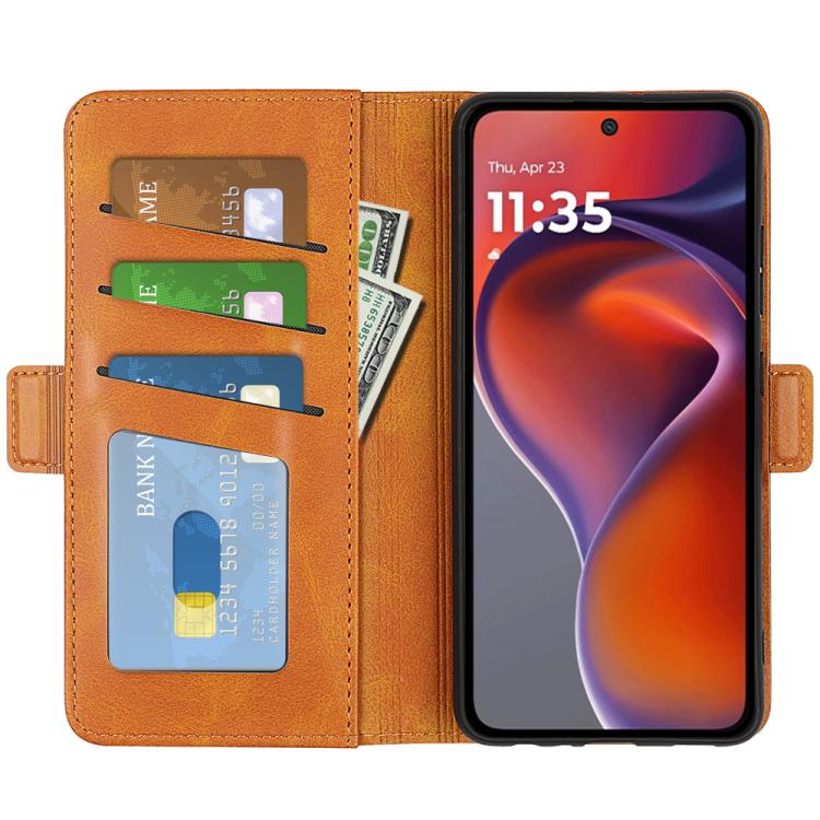 For Motorola Moto G15 Dual-side Magnetic Buckle Horizontal Flip Leather Phone Case