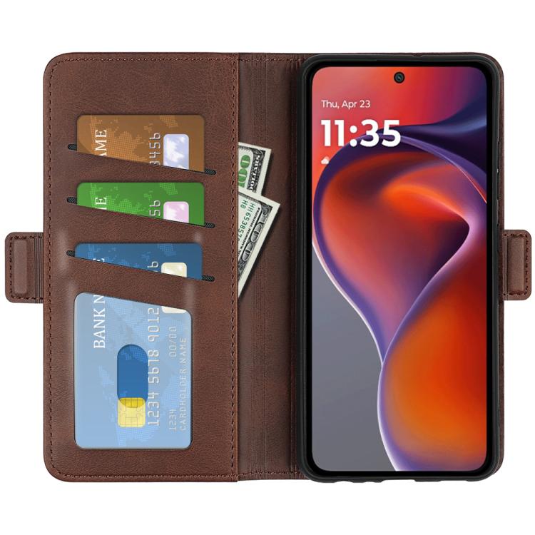 For Motorola Moto G15 Dual-side Magnetic Buckle Horizontal Flip Leather Phone Case