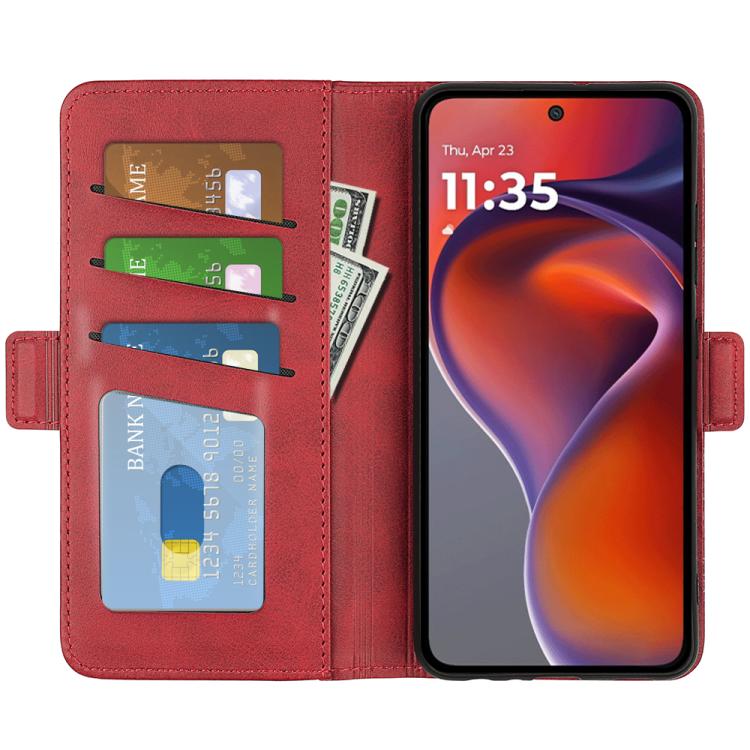 For Motorola Moto G15 Dual-side Magnetic Buckle Horizontal Flip Leather Phone Case