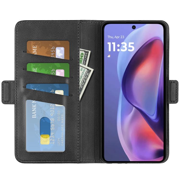 For Motorola Moto E15 Dual-side Magnetic Buckle Horizontal Flip Leather Phone Case