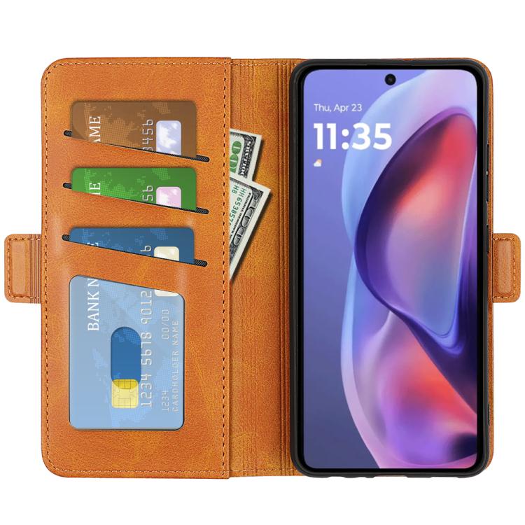 For Motorola Moto E15 Dual-side Magnetic Buckle Horizontal Flip Leather Phone Case