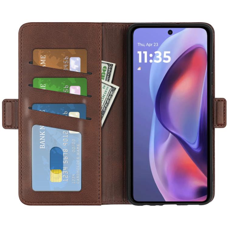 For Motorola Moto E15 Dual-side Magnetic Buckle Horizontal Flip Leather Phone Case