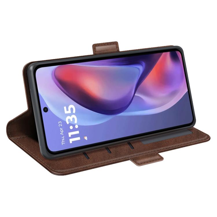 For Motorola Moto E15 Dual-side Magnetic Buckle Horizontal Flip Leather Phone Case