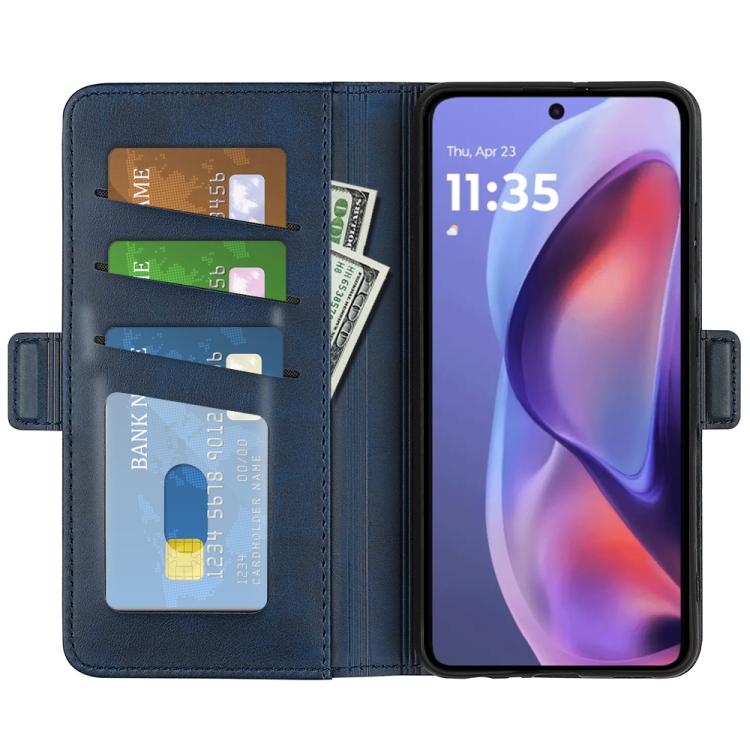 For Motorola Moto E15 Dual-side Magnetic Buckle Horizontal Flip Leather Phone Case