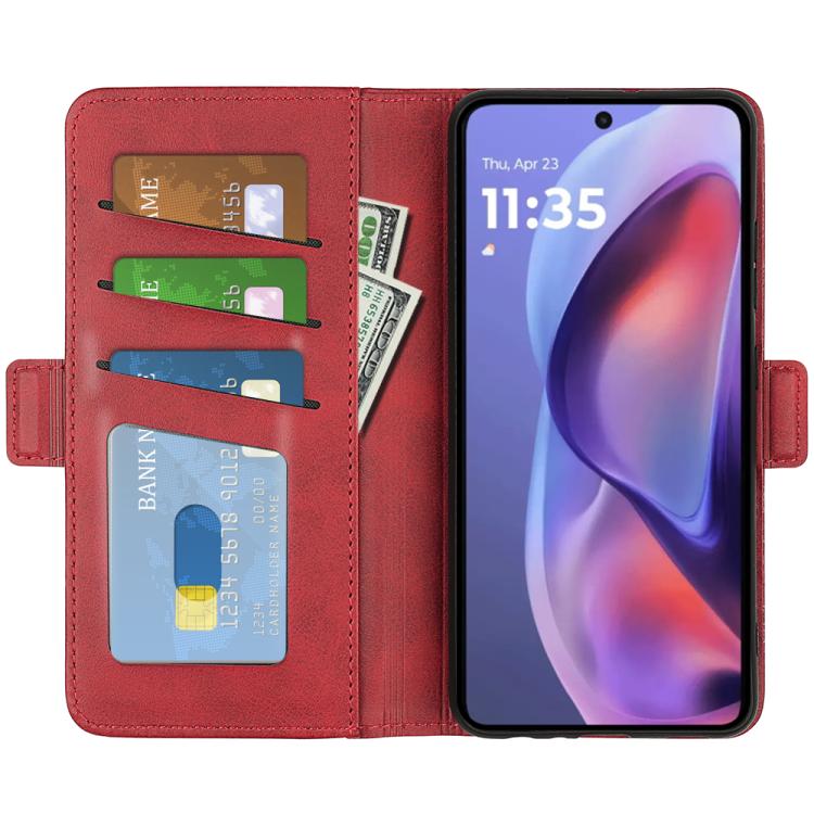 For Motorola Moto E15 Dual-side Magnetic Buckle Horizontal Flip Leather Phone Case