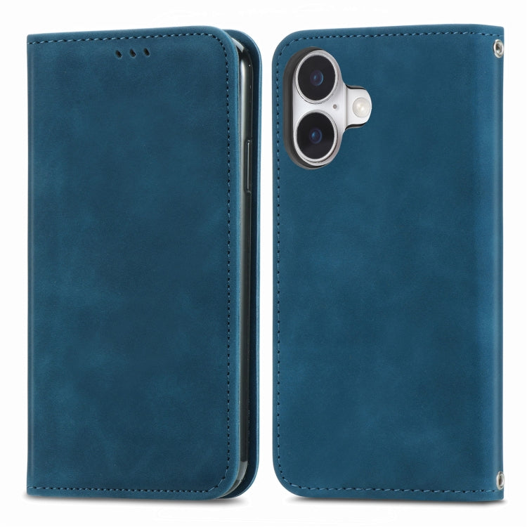 For iPhone 16 Plus Retro Skin Feel Magnetic Leather Phone Case
