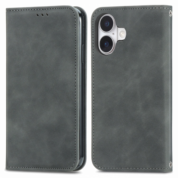 For iPhone 16 Retro Skin Feel Magnetic Leather Phone Case
