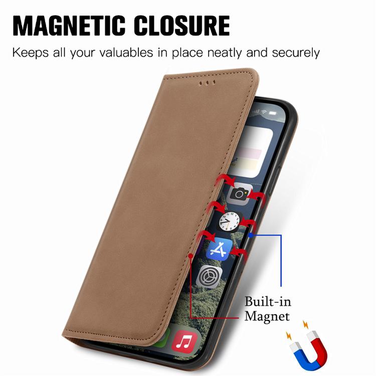 For iPhone 17e / 16e Retro Skin Feel Magnetic Leather Phone Case