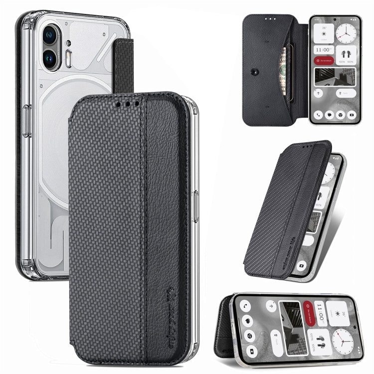 For  Nothing Phone 2 Carbon Fiber Texture Holder Wallet Leather Phone Case