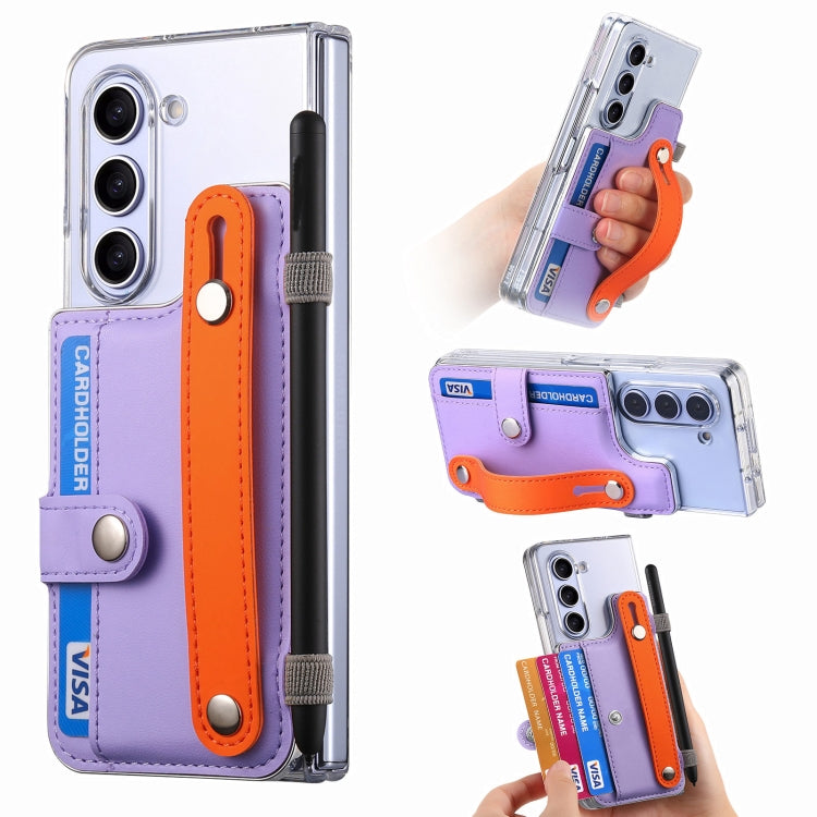 For Samsung Galaxy Z Fold5 Kor Version Multi-functional Wristband Card Wallet Transparent Phone Case