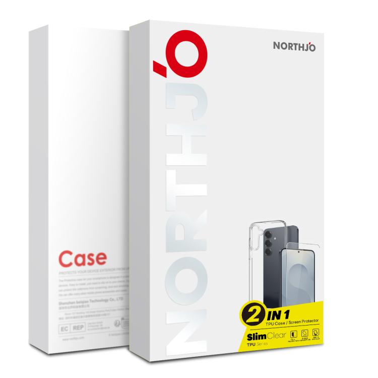 For Galaxy S25 FE 5G NORTHJO Transparent TPU Phone Case with Tempered Glass Film - Transparent