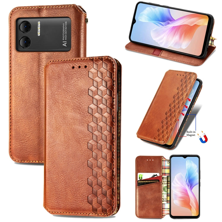 For DOOGEE X98 Pro / X98 Cubic Grid Pressed Magnetic Leather Phone Case
