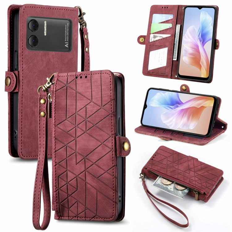 For DOOGEE X98 Pro / X98 Geometric Zipper Wallet Side Buckle Leather Phone Case