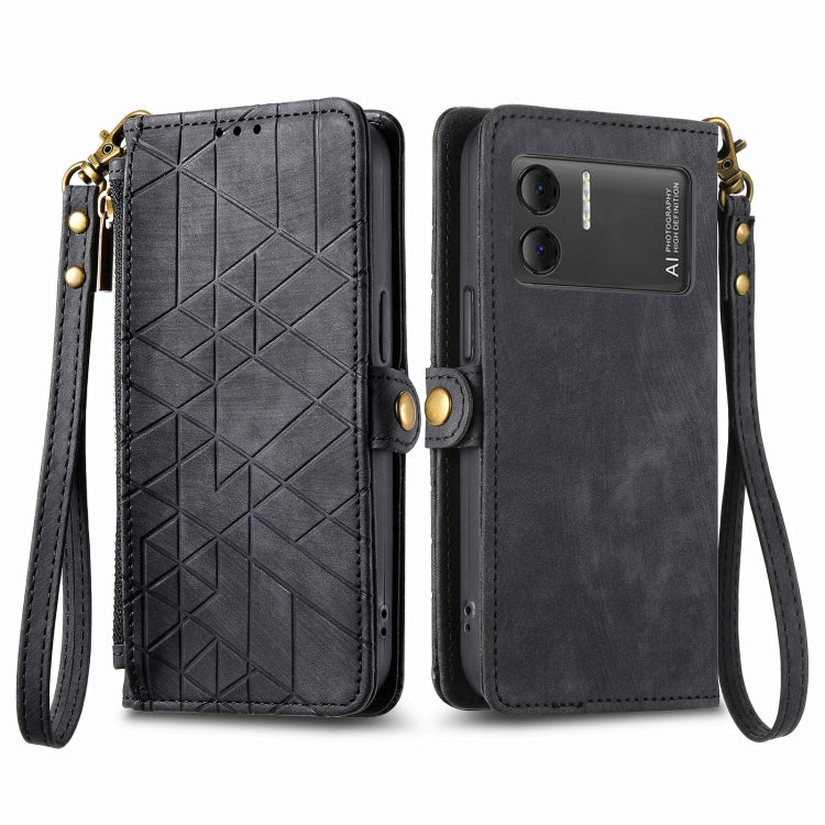 For DOOGEE X98 Pro / X98 Geometric Zipper Wallet Side Buckle Leather Phone Case