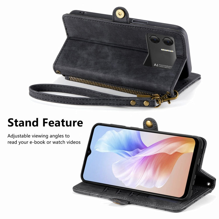 For DOOGEE X98 Pro / X98 Geometric Zipper Wallet Side Buckle Leather Phone Case