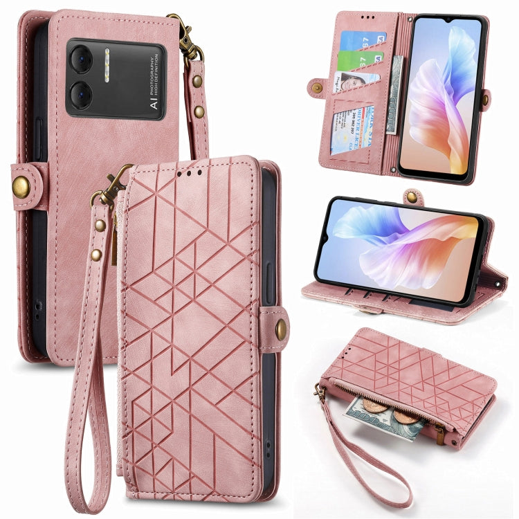 For DOOGEE X98 Pro / X98 Geometric Zipper Wallet Side Buckle Leather Phone Case