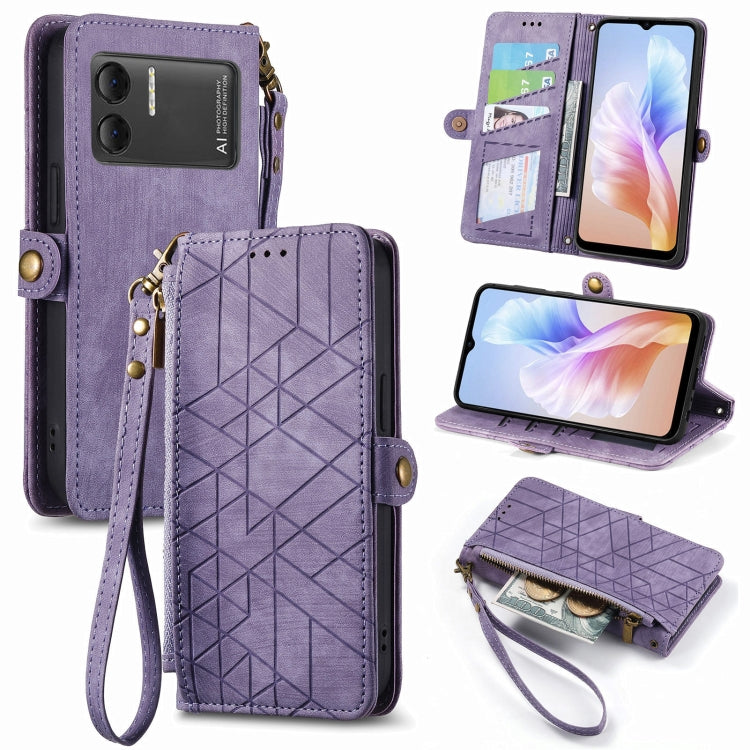 For DOOGEE X98 Pro / X98 Geometric Zipper Wallet Side Buckle Leather Phone Case