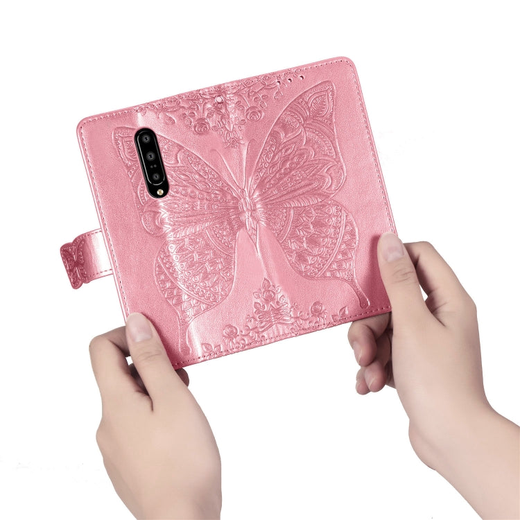 Butterfly Love Flowers Embossing Horizontal Flip Leather Case for OnePlus 7 Pro, with Holder & Card Slots & Wallet & Lanyard