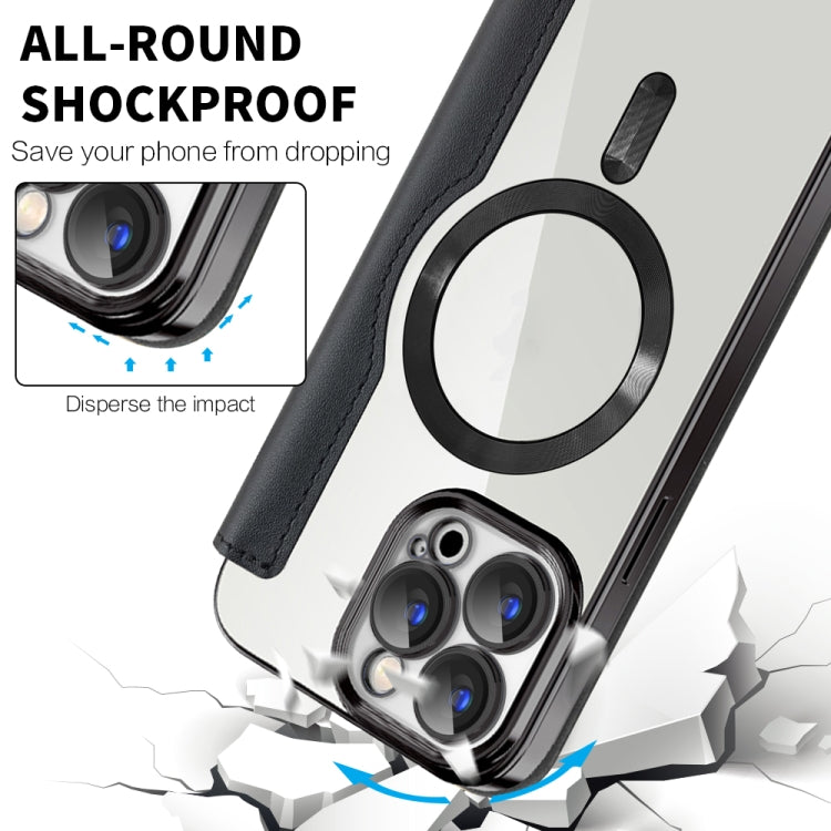 For iPhone 15 Pro Shield MagSafe RFID Anti-theft Leather Phone Case