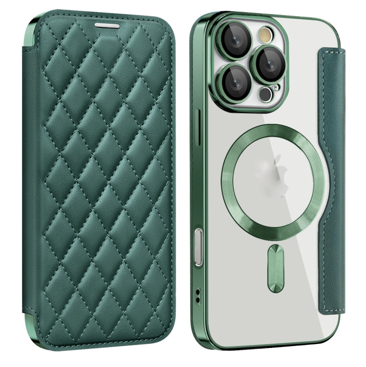 For iPhone 16 Pro Shield Magsafe RFID Anti-theft Rhombus Leather Phone Case