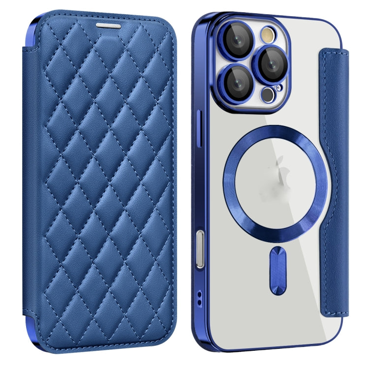 For iPhone 16 Pro Shield Magsafe RFID Anti-theft Rhombus Leather Phone Case