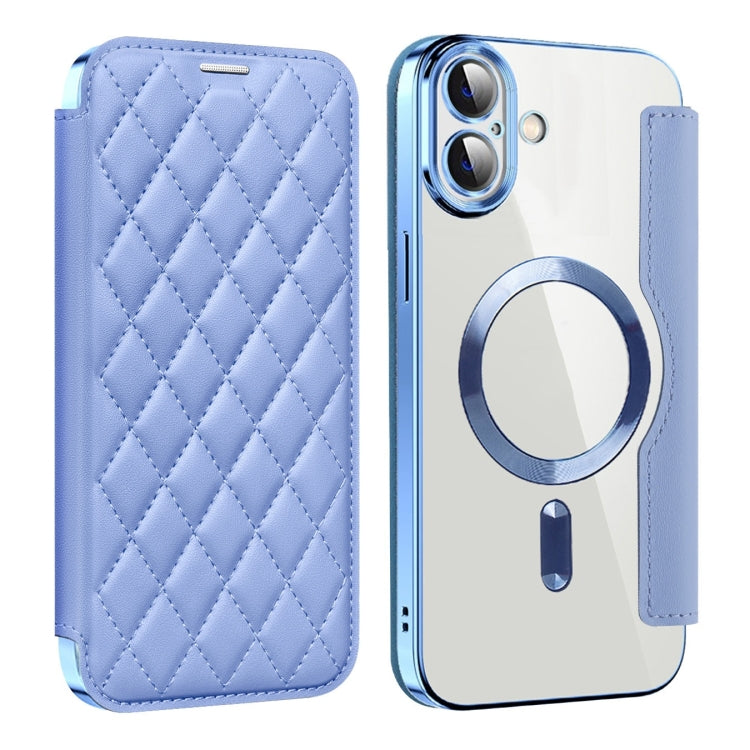 For iPhone 16 Plus Shield Magsafe RFID Anti-theft Rhombus Leather Phone Case