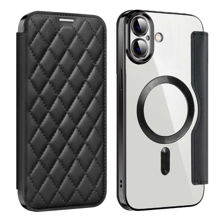 For iPhone 16 Plus Shield Magsafe RFID Anti-theft Rhombus Leather Phone Case