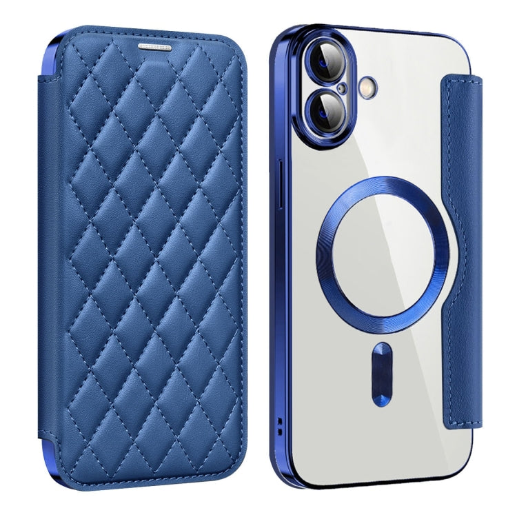 For iPhone 16 Plus Shield Magsafe RFID Anti-theft Rhombus Leather Phone Case
