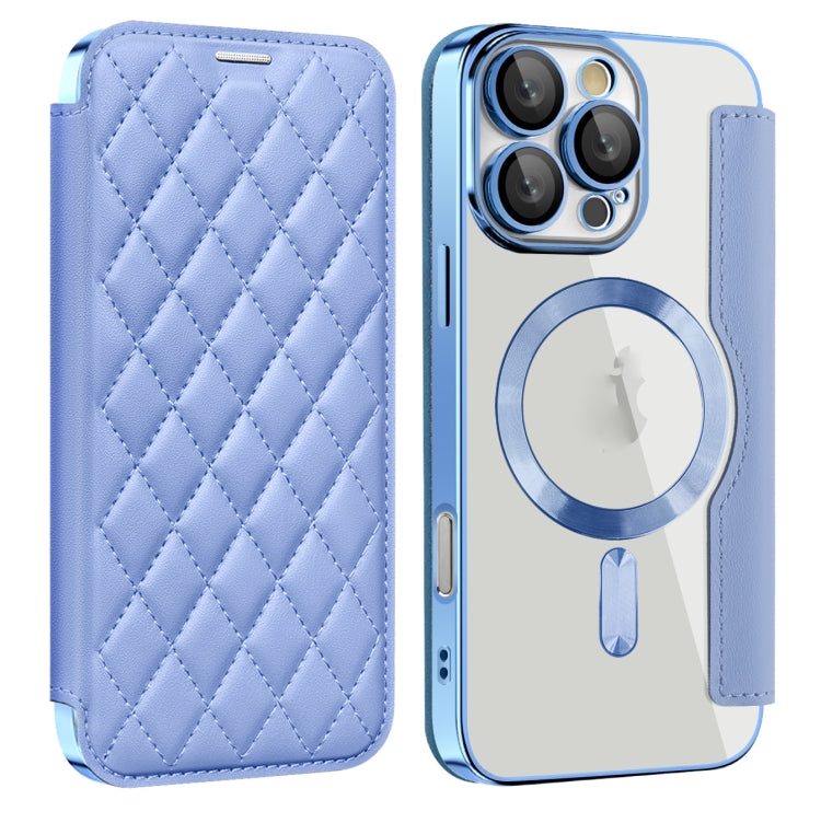 For iPhone 16 Pro Max Shield Magsafe RFID Anti-theft Rhombus Leather Phone Case