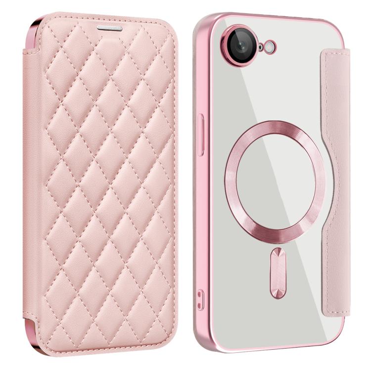 For iPhone 17e / 16e Shield Magsafe RFID Anti-theft Rhombus Leather Phone Case