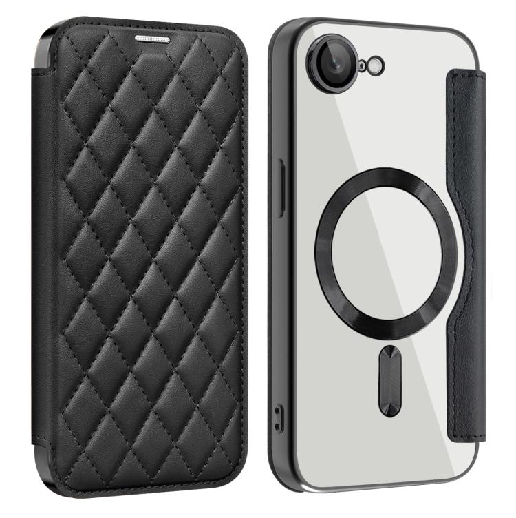 For iPhone 17e / 16e Shield Magsafe RFID Anti-theft Rhombus Leather Phone Case