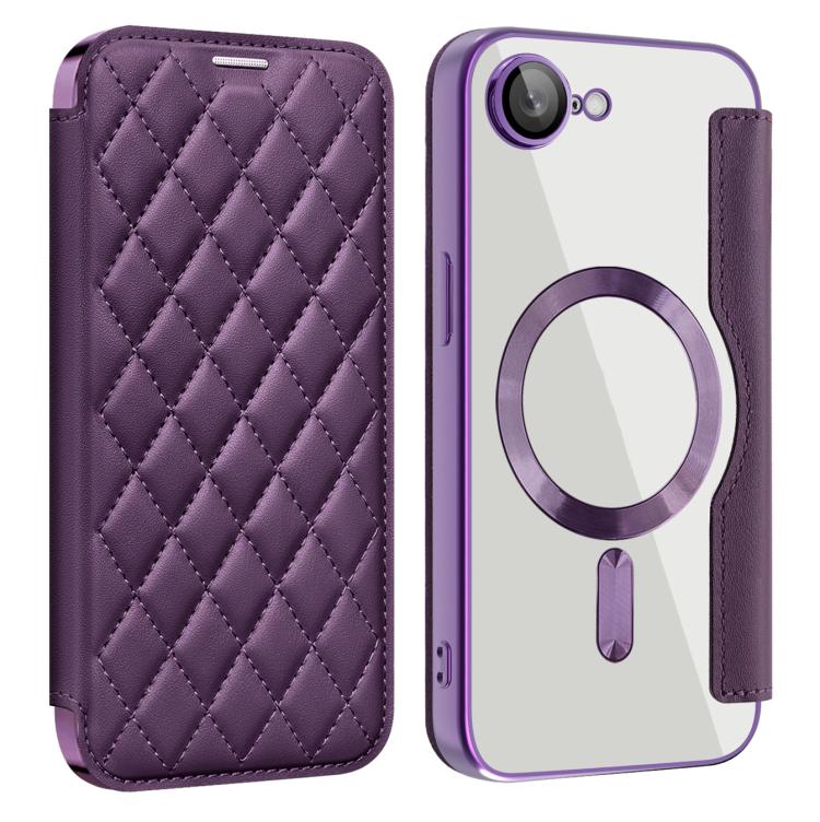For iPhone 17e / 16e Shield Magsafe RFID Anti-theft Rhombus Leather Phone Case
