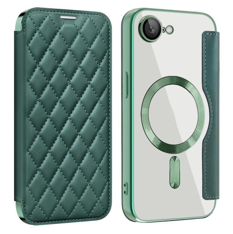 For iPhone 17e / 16e Shield Magsafe RFID Anti-theft Rhombus Leather Phone Case